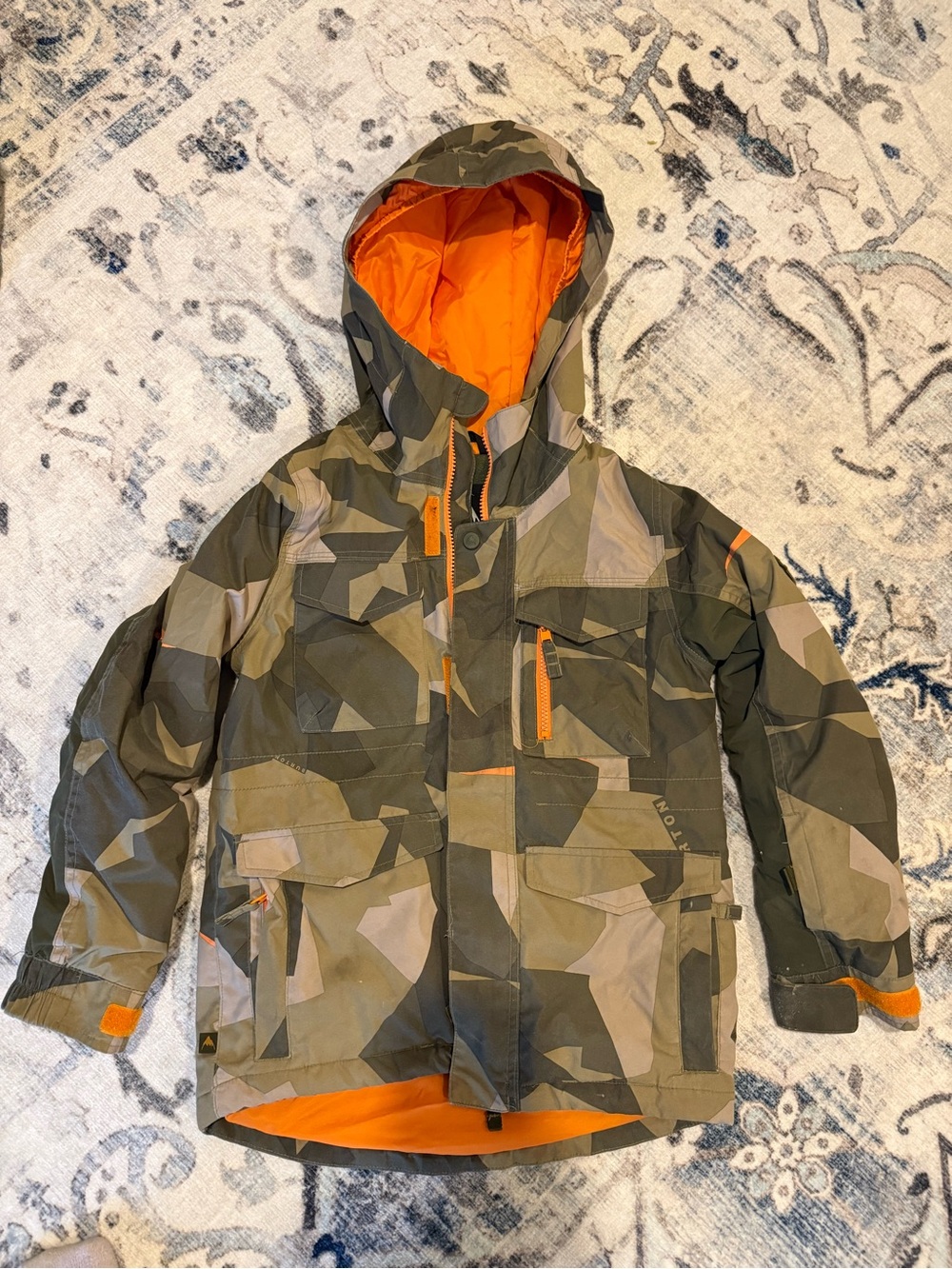 Burton Kids Camo Puffer Jacket with Bright Orange Lining